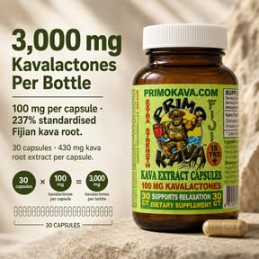 PRIMO KAVA Kava Capsules 100mg, 30 Count