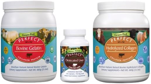 Perfect Supplements Collagen & Superfood Bundle – Hydrolyzed Collagen Peptides + Bovine Gelatin + Desiccated Liver Capsules