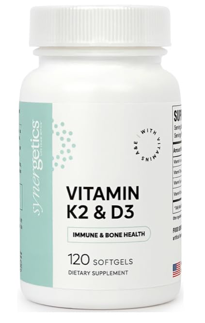 Synergetics Vitamin K2 & D3 Supplement Softgel 120 Count