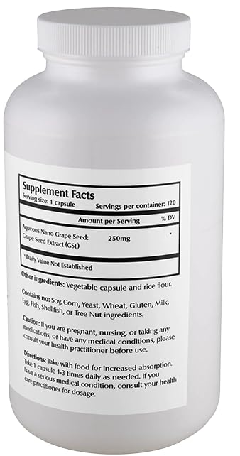 One Planet Nutrition Nano Grape Seed Extract 250 mg Capsules (120 Count)
