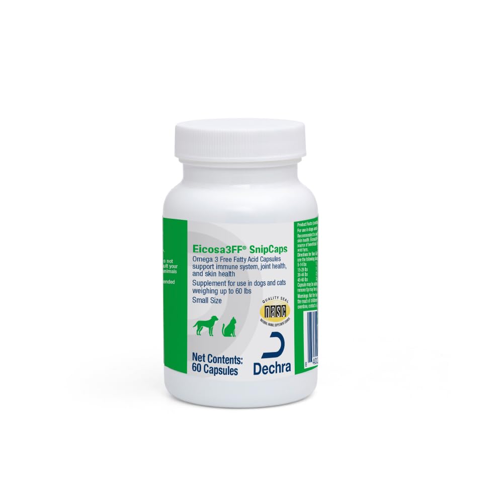 Eicosa3FF SnipCaps Omega 3 Free Fatty Acid Capsules for Dogs and Cats, 60 Count