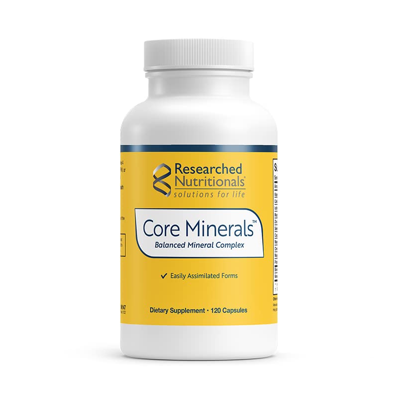 Researched Nutritionals Core Minerals Daily Trace Minerals Supplement - Iron-Free Blend with Vitamin D3, Magnesium Glycinate & Iodine for Thyroid, Bone & Metabolic Support, 120 Capsules