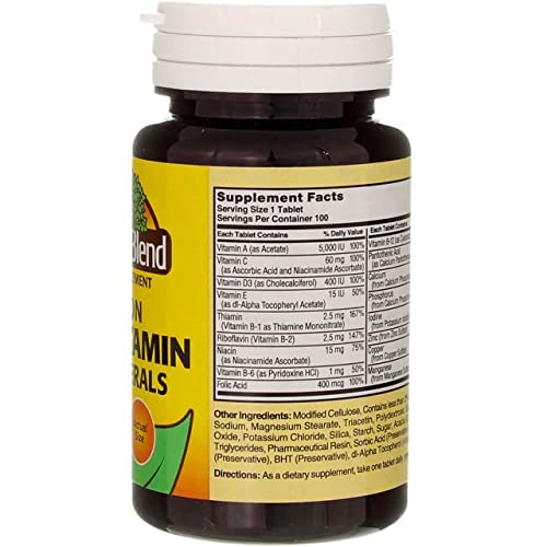 Nature's Blend Multiple Vitamin with Minerals No Iron Tablets, 100 Count