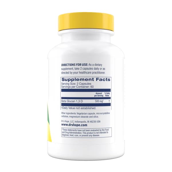 Dr’s Hope Beta Glucan Supplement 1,3D 500mg Capsules, 120 Count