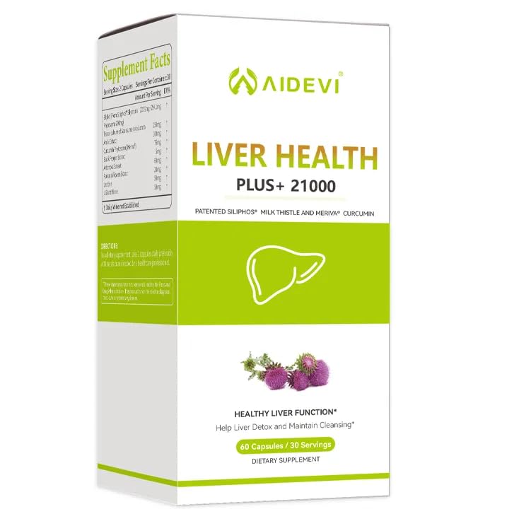 AIDEVI Liver Health Plus 21000 Supplement Support Milk Thistle Capsules, 60 Count