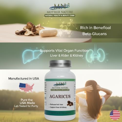 Mn Mother Nature Inc Agaricus (Agaricus bisporus) Mushroom Supplement 1000mg Capsules, 120 Count