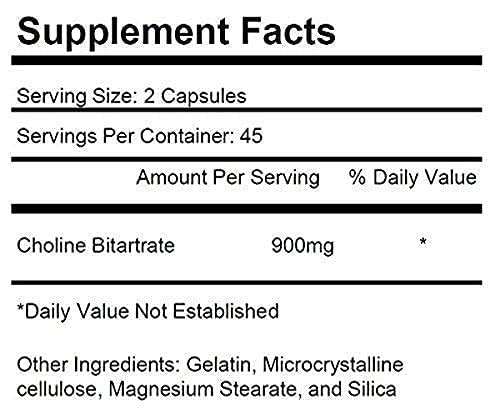 KRK Supplements Choline Bitartrate Capsule 900mg per Serving, 180 Capsules