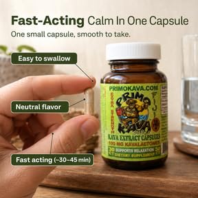 PRIMO KAVA Kava Capsules 100mg, 30 Count