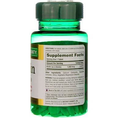 Nature's Bounty Biotin Coated Tablets 1000 mcg, 100 Tablets