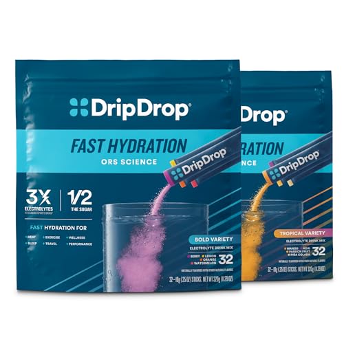 DripDrop Hydration Electrolyte Powder Packets Piña Colada, Mango, Açaí, Passion Fruit, Watermelon, Berry, Lemon, Orange - 64 Count