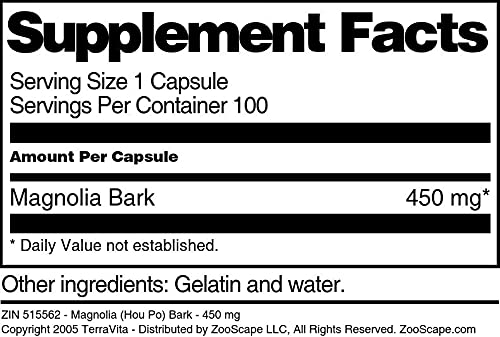 Terravita Magnolia Bark 450 mg Capsules - 300 Count