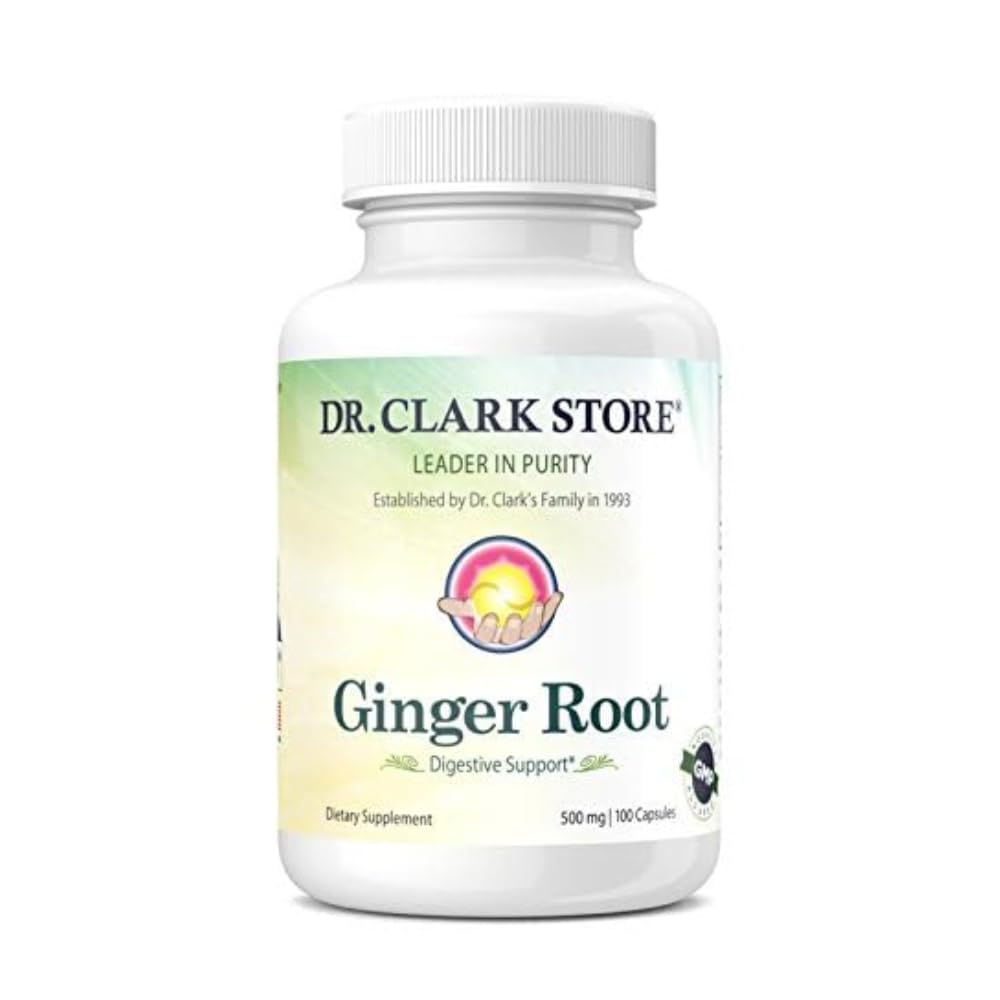Dr Clark Store Ginger Root Supplement Digestive Support 500 mg Capsule 100 Count