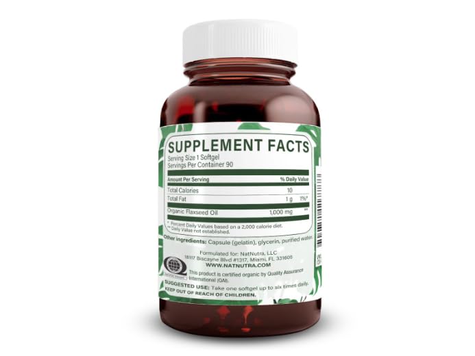 Natural Nutra Organic Flaxseed Oil Softgels, 1000 mg, 90 Softgels