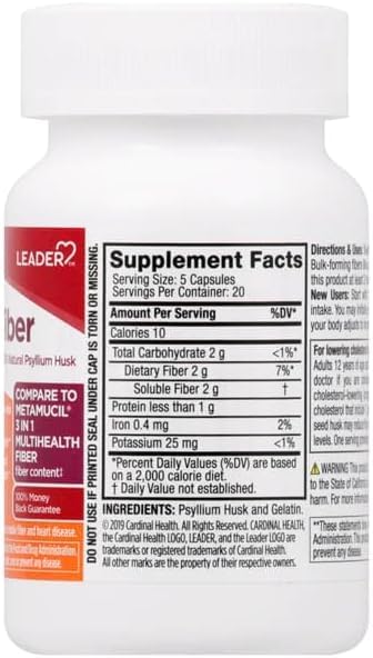 Leader Daily Psyllium Husk Powder Supplement Capsules 600