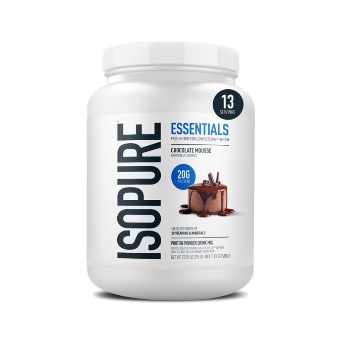 Isopure Essentials 100% Whey Protein Powder with Vitamins, Chocolate Mousse, 13 Servings