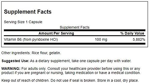 Swanson Vitamin B6 Pyridoxine Capsules 250 Count