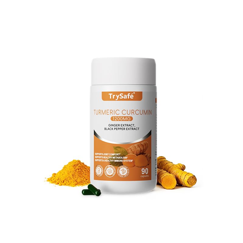 TrySafe Turmeric Curcumin Capsule 3-in-1 with Ginger & Black Pepper Extract, 1200mg, 90 Count