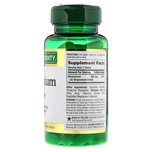 Nature's Bounty Magnesium 500 mg Coated Tablets, 300 Tablets