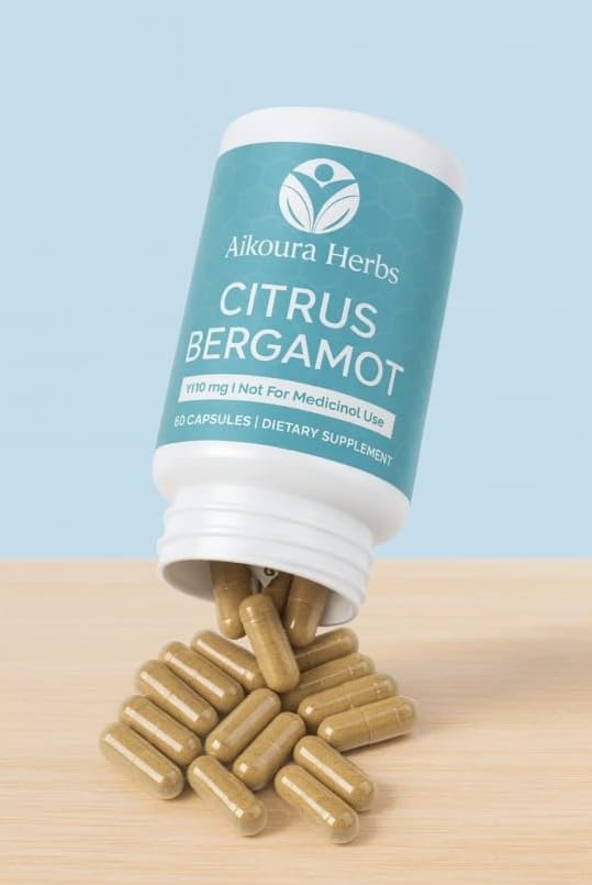AIKOURA HERBS Citrus Bergamot Supplement 1110mg with Niacin, Olive Leaf & Black Pepper 60 Capsules