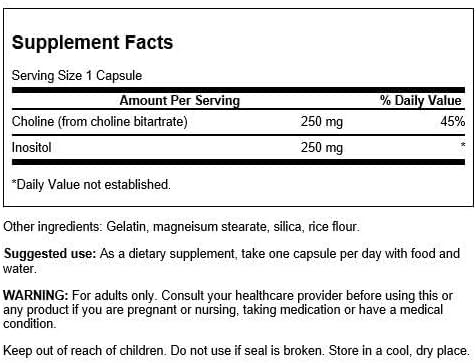Swanson Choline & Inositol Nerve Support Mental Function Capsules, 250 Count