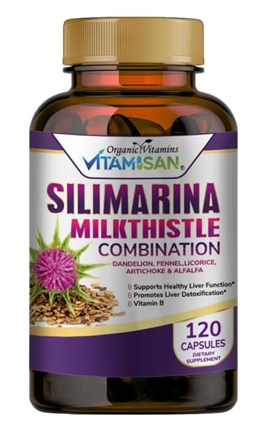 VITAMISAN Milk Thistle Silimarina with Dandelion, Fennel, Licorice, Artichoke & Alfalfa Detox & Cleansing Formula for Liver Support Capsule 120