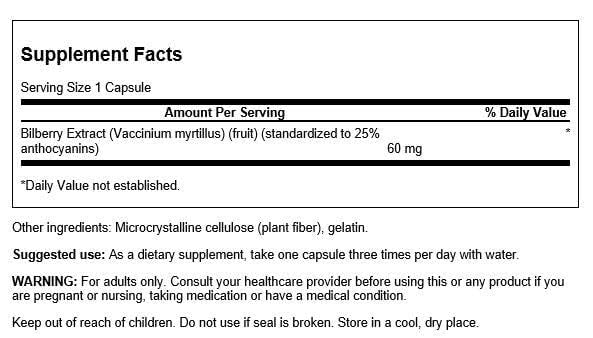Swanson Bilberry Extract (Standardized) 60 Milligrams Capsules, 120 Count
