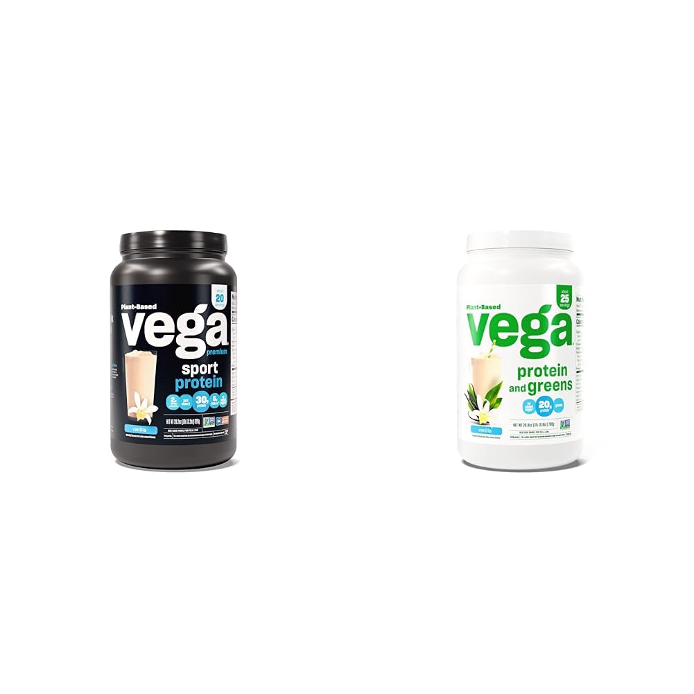 Vega Premium Sport Protein Vanilla Protein Powder & Protein and Greens Protein Powder, 2-Pack