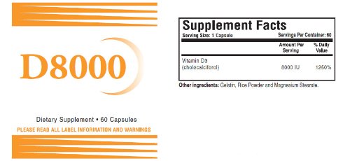 Natural Living Vitamin D3 8000 IU Capsules, 300 Capsules