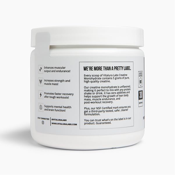 Vitalura Labs Pure Creatine Monohydrate Powder, 1 Ounce