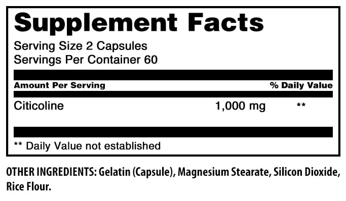 Amazing Nutrition Citicoline Supplement 1000 Mg per Serving, 120 Capsules