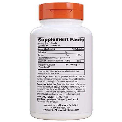 Doctor's Best Collagen Types 1 & 3 Tablets, 180 Count