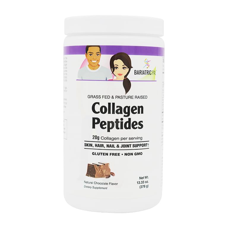BariatricPal Collagen Peptides Powder (Hydrolyzed Type 1 & 3, Grass Fed) Skin, Hair, Nail & Joint Support Chocolate, 13.33 Ounce
