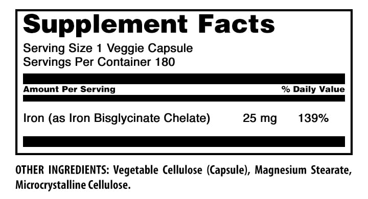 Amazing Nutrition Iron Bisglycinate 25 mg Capsule 180 Count