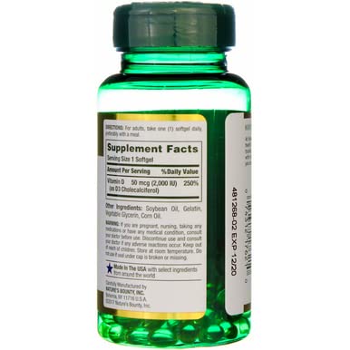Nature's Bounty Vitamin D3 2000 IU Super Strength Softgels, 900 Count