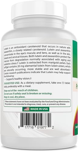 Best Naturals Lutein 20 mg with Zeaxanthin Tablet, 240 Tablets