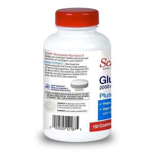 Schiff Glucosamine 2000mg with Vitamin D3 and Hyaluronic Acid, 150 Tablets