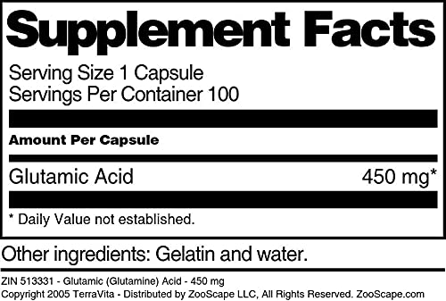 Terravita L-Glutamine 450 mg Capsules, 100 Count