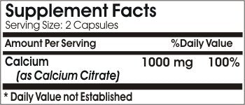 PureControl Supplements Calcium Citrate 1000mg Capsules, 100 Capsules