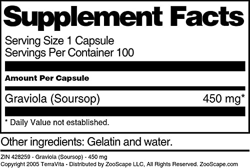 Terravita Graviola (Soursop) 450 mg Capsules, 100 Capsules