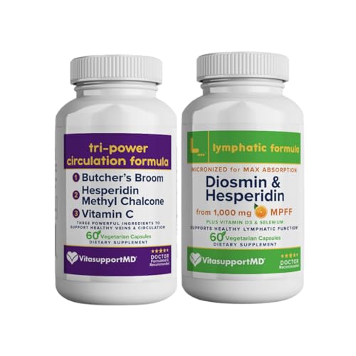 VITASUPPORTMD Lymphatic Drainage and Circulation Support Bundle with Diosmin Hesperidin 1000mg, Selenium, Vitamin D3, Vitamin C, Micronized MPFF, Healthy Blood Flow, Healthy Fluid Balance, 120 Capsules