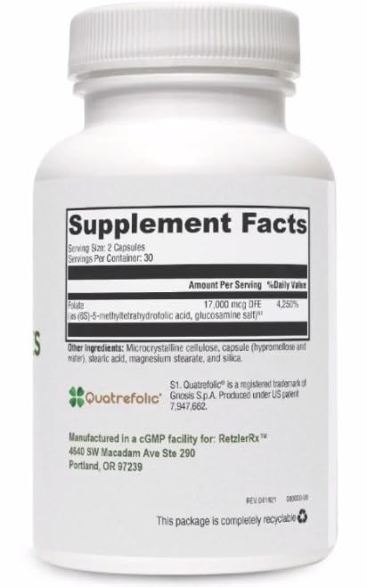 HormoneSynergy Active Folate ES 5-MTHF 10,000 mcg per Serving Bioactive Folate as Quatrefolic Capsule, 60 Veg Caps