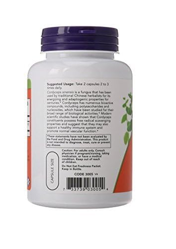 NOW Foods Cordyceps 750 mg Veg Capsules, 90 Count (Pack of 2)