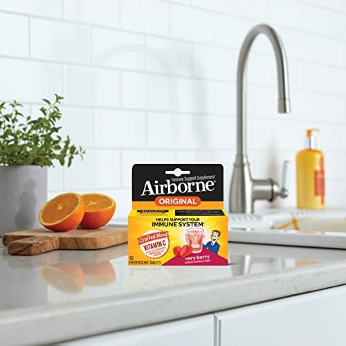 Airborne Very Berry Effervescent Tablets, 1000mg Vitamin C, Immune Support Supplement, 6 Tablets