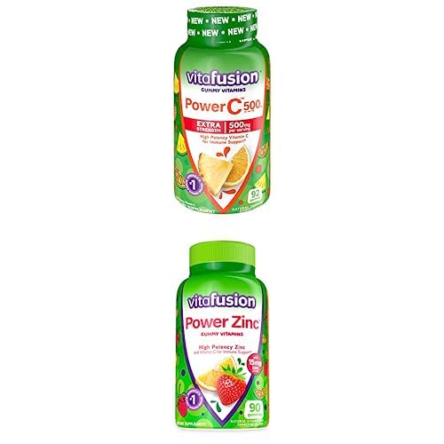 Vitafusion Extra Strength Power C Gummy Vitamins (92 Count) + Vitafusion Power Zinc Gummy Vitamins (90 Count), Chewable
