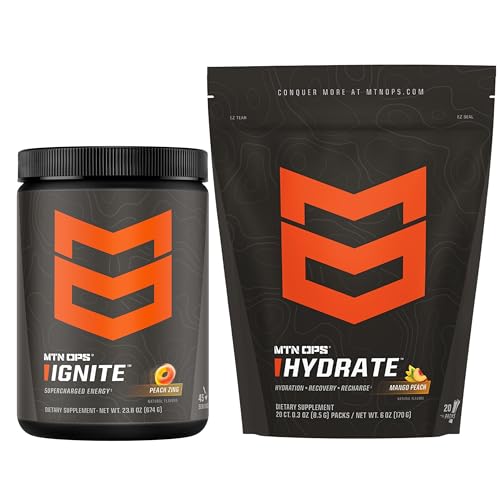 MTN OPS Ignite Peach Zing + Hydrate Mango Peach Powder 28.4