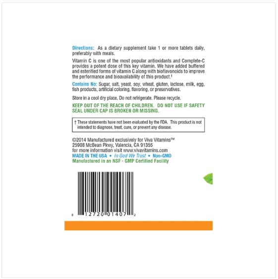 Viva Vitamins Time Release Vitamin C 1000mg Tablets 120