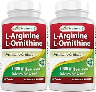 Best Naturals L-Arginine L-Ornithine 1000mg per Serving Tablet, 120 Tablets