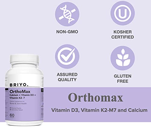 Briyosis Orthomax Vitamin D3 & K2-M7 + Calcium Dietary Supplement Capsules, 60 Capsules