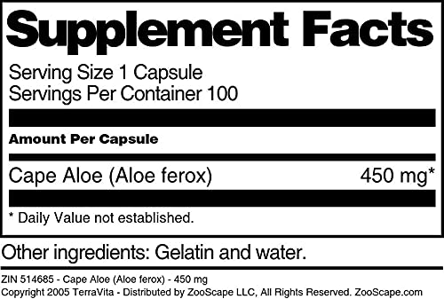 Terravita Cape Aloe (Aloe ferox) 450 mg Capsules, 300 Count