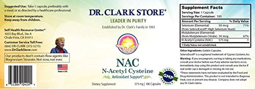 Dr Clark Store N-Acetyl-Cysteine (NAC) 575 mg Capsules, 100 Count